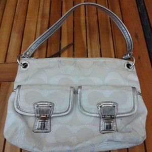 COACH White Logo Purse Handbag with Silver Accents
